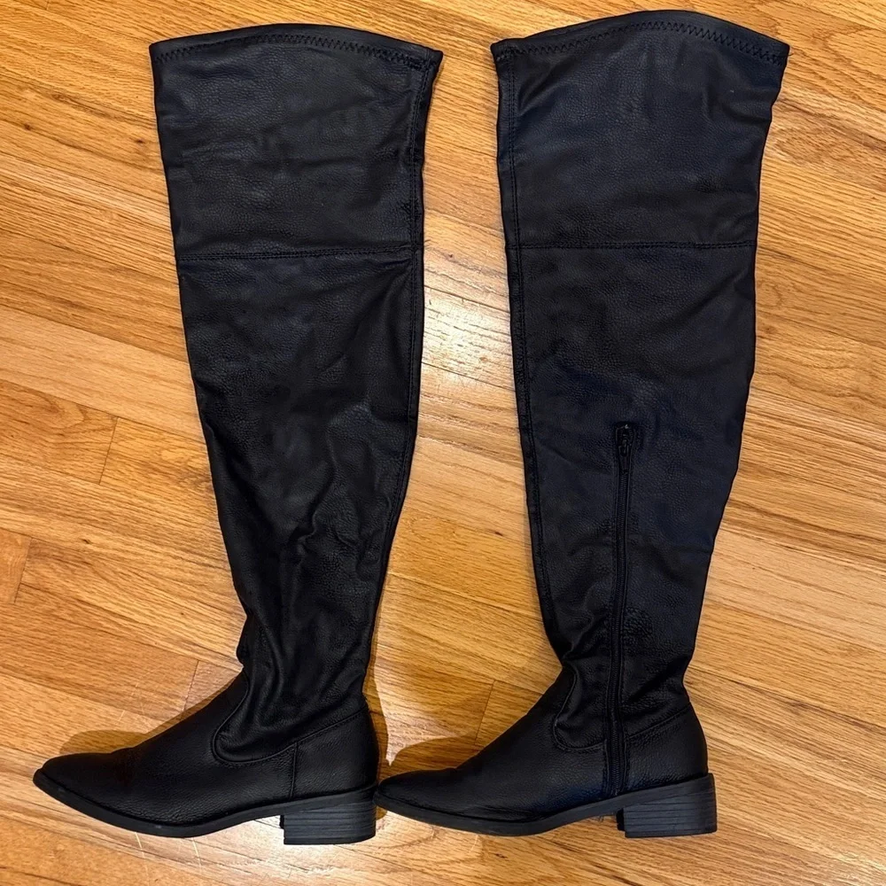 Rock & Republic Black Faux Snakeskin Over-the-Knee Boots